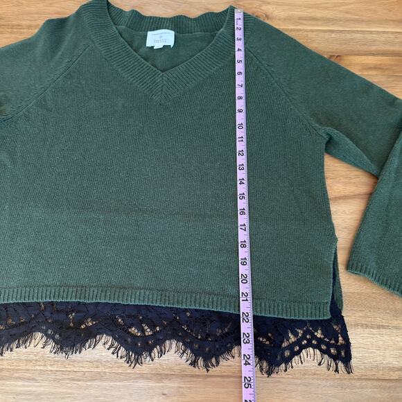 Robert Rodriguez V Neck Pullover Sweater Medium Green Black Lace Trim Wool Blend - Picture 15 of 16